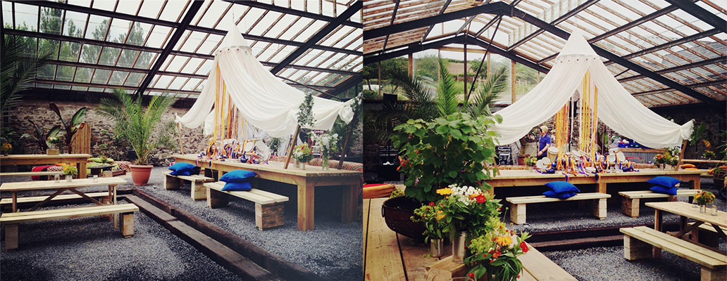 Christina and Chrysanthos's Party in the Glasshouse at ANRÁN, Devon